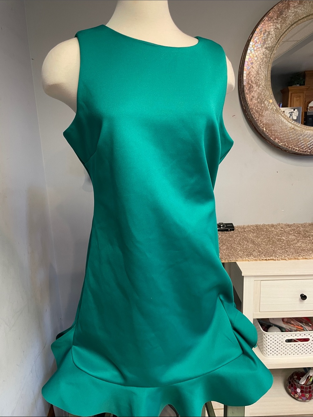 Vince Camuto Teal Sleeveless Ruffle-Hem Mini Dress